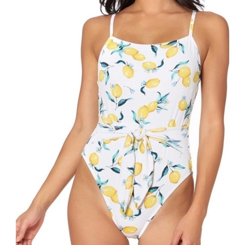 Jessica Simpson Lemon Print One Piece‎ Swimsuit White Yellow Size Small New